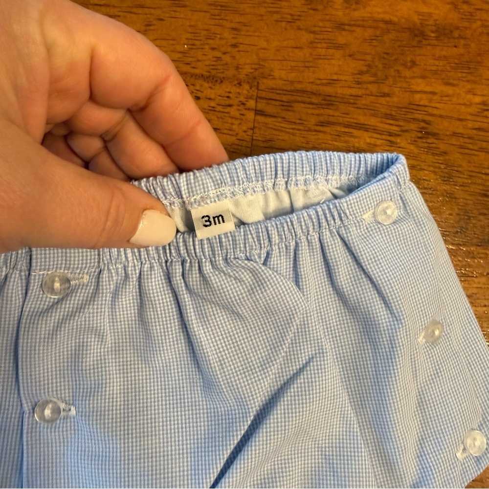 Boutique Blue Baby Bloomers plaid gingham size 3m button sides - Picture 2 of 3